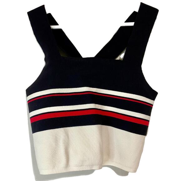 Kendall & Kylie Tops - Kendall & Kylie Women's Crop Stripe Sweater Tank Top Cross Back Size Med EUC